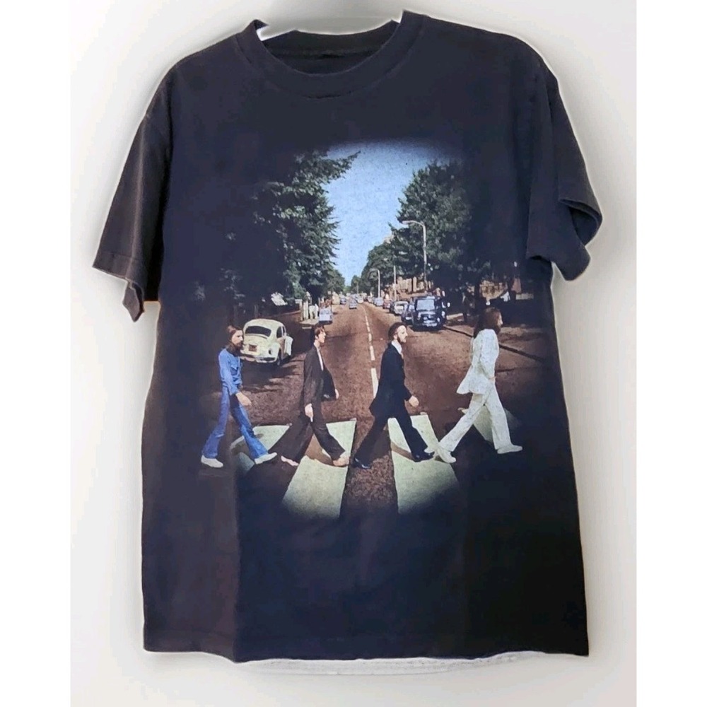 Vintage 1990 The Beatles Abbey Road Black T-Shirt Size Medium double sided